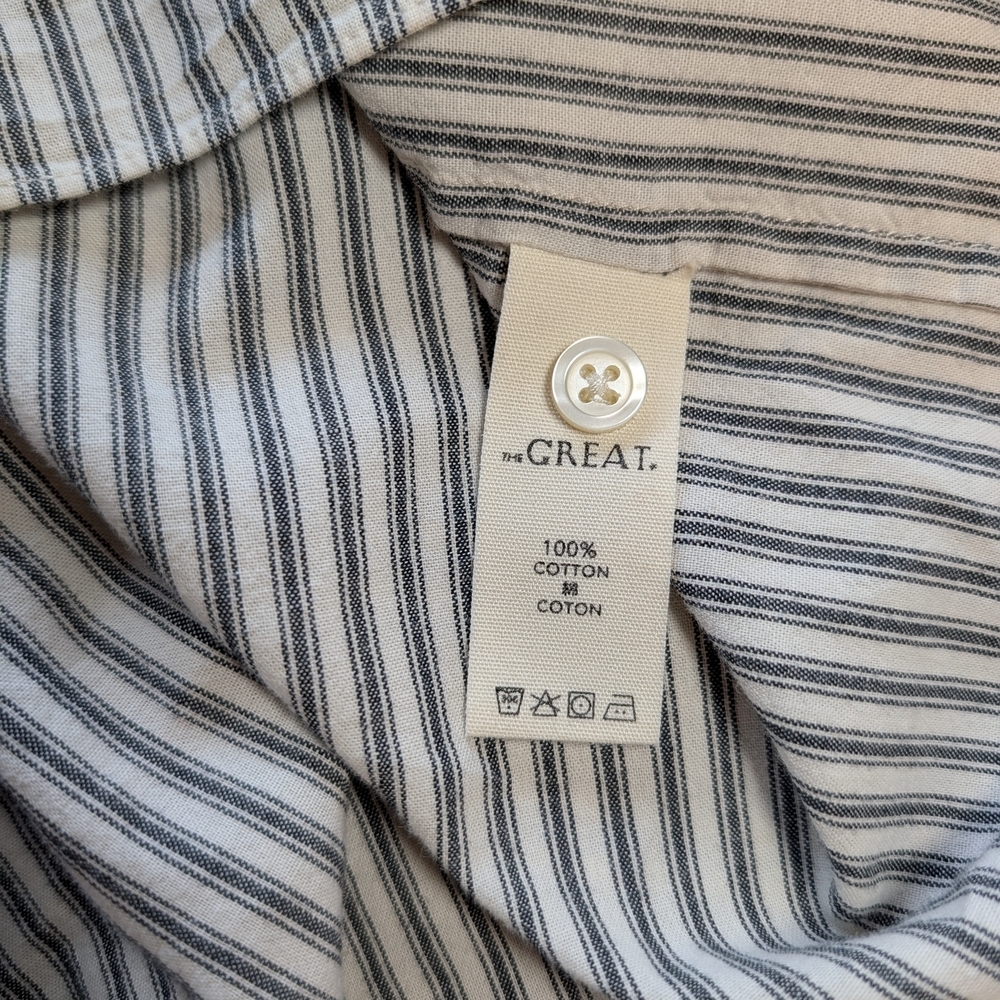The Great. Grey Striped 100% Cotton Scoop Neck Button-Up Flutter Cami Dress M - Picture 11 of 11